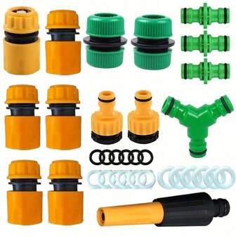 18pcs Garden Hose Quick Connector Set - Plastic, 1/2" Hose Adapters, For Efficient Irrigation And Watering, Includes Rubber Washers And Threads For Leak-Proof Connections, Irrigation System | Vibrant Color Design | Flexible Hose Adapters