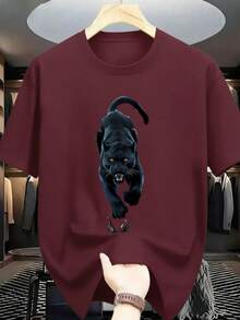 Camiseta Masculina Presente Para Ele Estampada Onça  Preta Casual Confortável Academia Treino Camisa Com Gola Redonda E Manga Curta