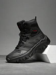 1 Paio di Stivali da Trekking da Uomo in Colore Unito in Pelle PU, con Allacciatura, Suola Antiscivolo, Tomaia Traspirante, Adatti per Trekking, Montagna, Deserto, Viaggio, Campeggio - nero - Visualizzare 8