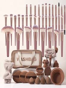 57PCS Makeup Tools Set Including:1pc Multi-Functional Zipper Toiletry And Cosmetic Bag Waterproof+36PCS Makeup Brush Set+3PCS Makeup Sponges+3PCS Triangle Powder Puffs+3PCS Mini Air Cushion Powder Puffs+3PCS Circular Powder Puffs+3PCS Facial Cleansing Brush+1pc Hairband+2PCS Hand Bowl Strap+2PCS Makeup Brush Cleaning Tools - 彩色 - 查看 2