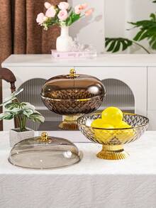 1pc Plastic PET Material Drainage High Foot Tray With Dust Cover, Unbreakable And Reusable Fruit/Dessert/Snack/Cake Display Tray, Suitable For Various Festivals, Weddings, Parties And Events - Round-gold High Feet - View 3