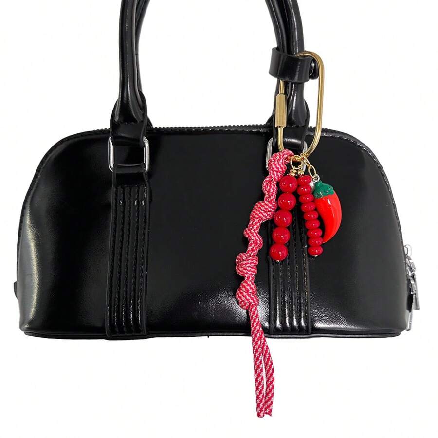 1pc Unique Design Tassel Heart Agate Beaded Bag Charm Accessory Unisex Versatile For Gift And Daily Use Keychain Purse Charm Keyring Y2K - Multicolor - View 1