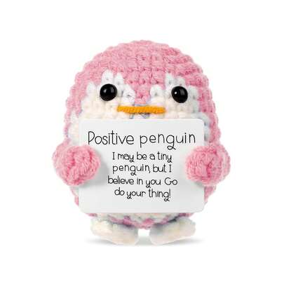 Handmade Crocheted Emotional Penguin, With Greeting Card, Mini Inspirational Christmas Birthday Gift, Suitable For Women, Men, Friends, Colleagues, Teens, Christmas Stocking Stuffer, Cute Decor