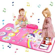 Tapete Musical de Piano para Niños, Alfombrilla de Musicales Infantiles con 2 Batería Drums, Teclados de Piso Plegable Manta Instrumentos Musicales Regalos para Niños Niñas 90x70cm Rosa - Rosa grande - Ver 1