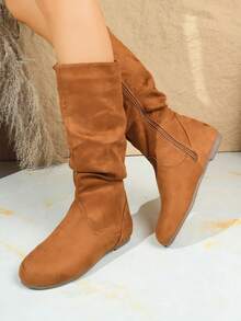 Damskie, proste, jednokolorowe, codzienne buty do połowy łydki na jesień i zimę, odpowiednie na imprezę, na każdą porę roku, na zewnątrz, modne, w stylu retro