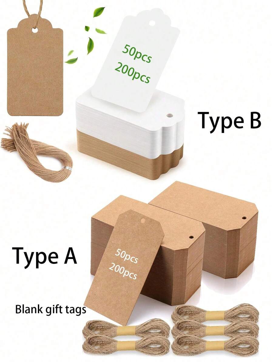 50 Stücke/200 Stücke Kraftpapier Geschenkanhänger mit Schnur 7*4cm Papppreis-Etiketten Namens-Etiketten Vintage Hochzeit Geburtstag Hängende braune Etiketten mit Hanfschnur Blanko Geschenkanhänger für Geschenkanhänger Cupcake-Topper Wunschbaum-Etiketten Kleidungsetiketten Hochzeit Namens-Etiketten