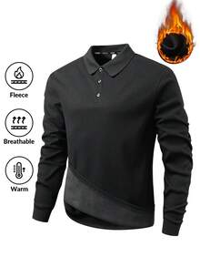 ملابس علوية بولو شتوي دافئ من الفرو للرجال، كارديجان أزرار نصفي كاجوال، تي شيرت محبوك بلون سادة بسيط، مناسب للرياضة الخارجية والارتداء اليومي في فصل الشتاء. - الأسود - مشاهدة 15