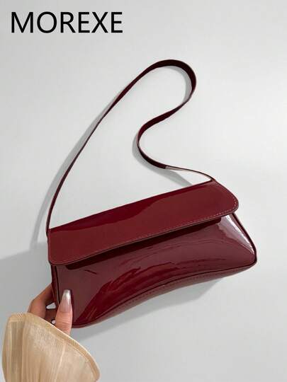 Damen Umhängetasche, minimalistischer Stil Handtasche, burgunderrote Klappe kleine Tasche, Baguette Tasche, einfache Umhängetasche, Unterarmtasche, Shopper, Y2K Tasche, modische burgunderrote Tasche