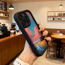 Cubierta de teléfono con diseño de paisaje al atardecer en tonos naranja y azul para iPhone 14 Pro Max funda protectora resistente a golpes ideal para uso diario en cafeterías y exteriores Aplicable a los teléfonos de la serie Apple y Galaxy - Burdeos - Ver 6