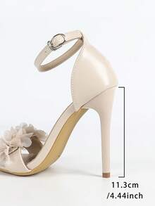 SOLE STORY Women's 3D Floral Rhinestone Decor Open Toe Ankle Strap Stiletto High Heels, Elegant Bridal Style, Nude Leather High Heel Sandals, Suitable For Wedding And Formal Events,Spring Summer Outfits - Apricot - View 9
