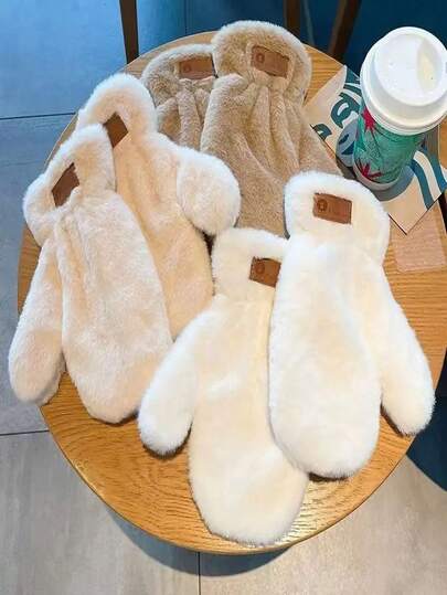 1 Pair Unisex Thick Warm Winter Gloves, Couple Plush Gloves, Touchscreen Gloves