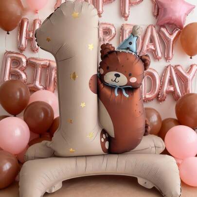 1个印有“1岁小熊”图案的铝箔气球，适用于生日派对装饰