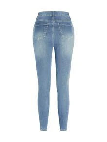 Women's Comfortable Stretchy Skinny Jeans, Distressed & Faded Design, Casual & Versatile For Commuting, All Season