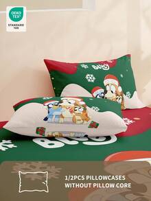 Bluey 1/2pcs Cartoon Christmas Breathable Pillowcase, Soft And Skin-Friendly, Bluey Green Christmas Cartoon Pattern, Christmas Bedding, Soft Pillow Cover, With Envelope Closure, Christmas Pattern Pillowcase, Better For Hair Skin Sleep, Pillow Covers Without Filling For Bedroom, Bedding Supplies Ultra Soft And Breathable, Pillow Cases, Christmas Pillow, Christmas Pillow Covers