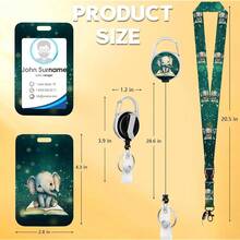 Cute Elephant Lanyards For ID Badges,Green Glitter ID Badge Holder With Lanyard Retractable Badge Holder/Reel Lanyard, Teacher Student Office Gifts,Elephant - 大象 - 查看 5