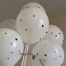 16pcs/Set Wedding Theme Balloons, 18-Inch White Latex Balloon Arch Set With Black Heart Stickers. Suitable For Birthday, Wedding, Proposal, Photography, Home Decor, Valentine's Day, Wedding Season, Theme Party, Bridal Shower, Graduation Party, Indoor Decoration - Multicolor - View 5