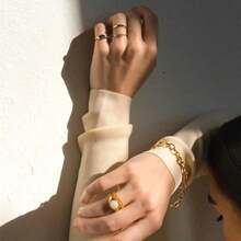 espere Anillo cuadrado chapado en oro de 18 quilates con sello rosado delicado con estrella del norte Anillos ligeros y gruesos para mujer - OvaladoOroamarillo - Ver 5