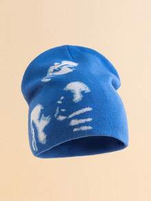 1pc Women's Soul Pattern Jacquard Knit Beanie, Suitable For Daily Wear