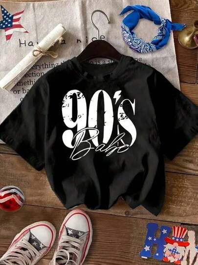 Camiseta playera básica gráfica estampada casual dama mujer manga corta cuello redondo look casual relajado cómodo versátil fresca ligera diseño retro 90s baby grunge street style aesthericLoose, casual and versatile top T-shirt