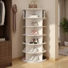 Zapatero giratorio, estilo torre, estantería de 6 niveles, expositor de zapatos giratorio vertical, zapatero blanco, estante giratorio redondo - Blanco - Ver 10
