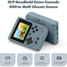 Consola de Juegos Retro Portátil, con 400 Juegos Integrados, Reproductor de Videojuegos Portátil con Pantalla IPS de 3.0 Pulgadas y Batería Recargable (Azul) - Negro - Ver 2