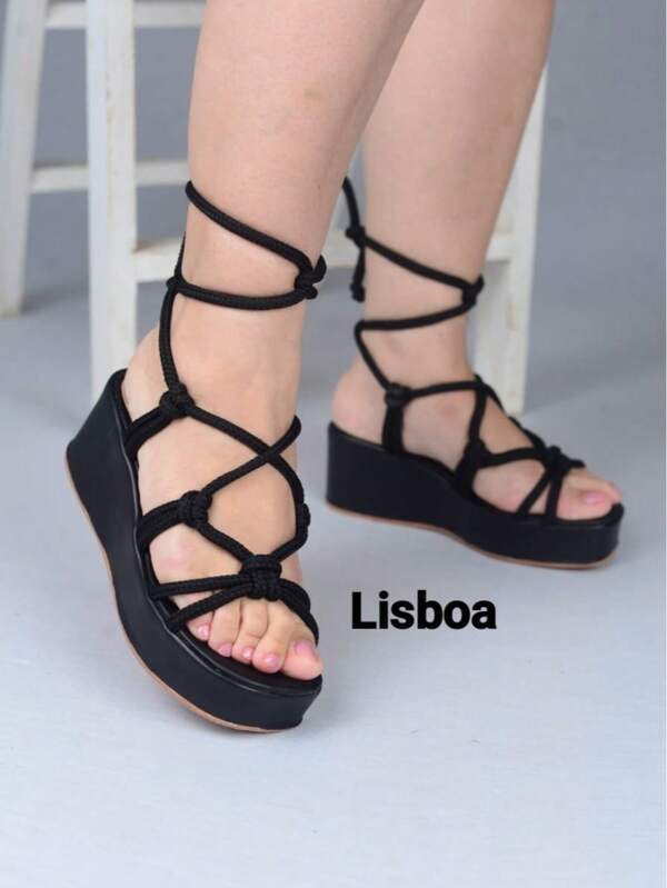 Sandália Feminina Anabela Trançadas Leve Macio Confortavel