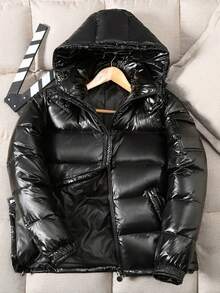 2025 Winter New Fashion Korean Couple's Down Jacket Men's Short Outdoor Thickened Hoodie - 黑色 - 查看 1