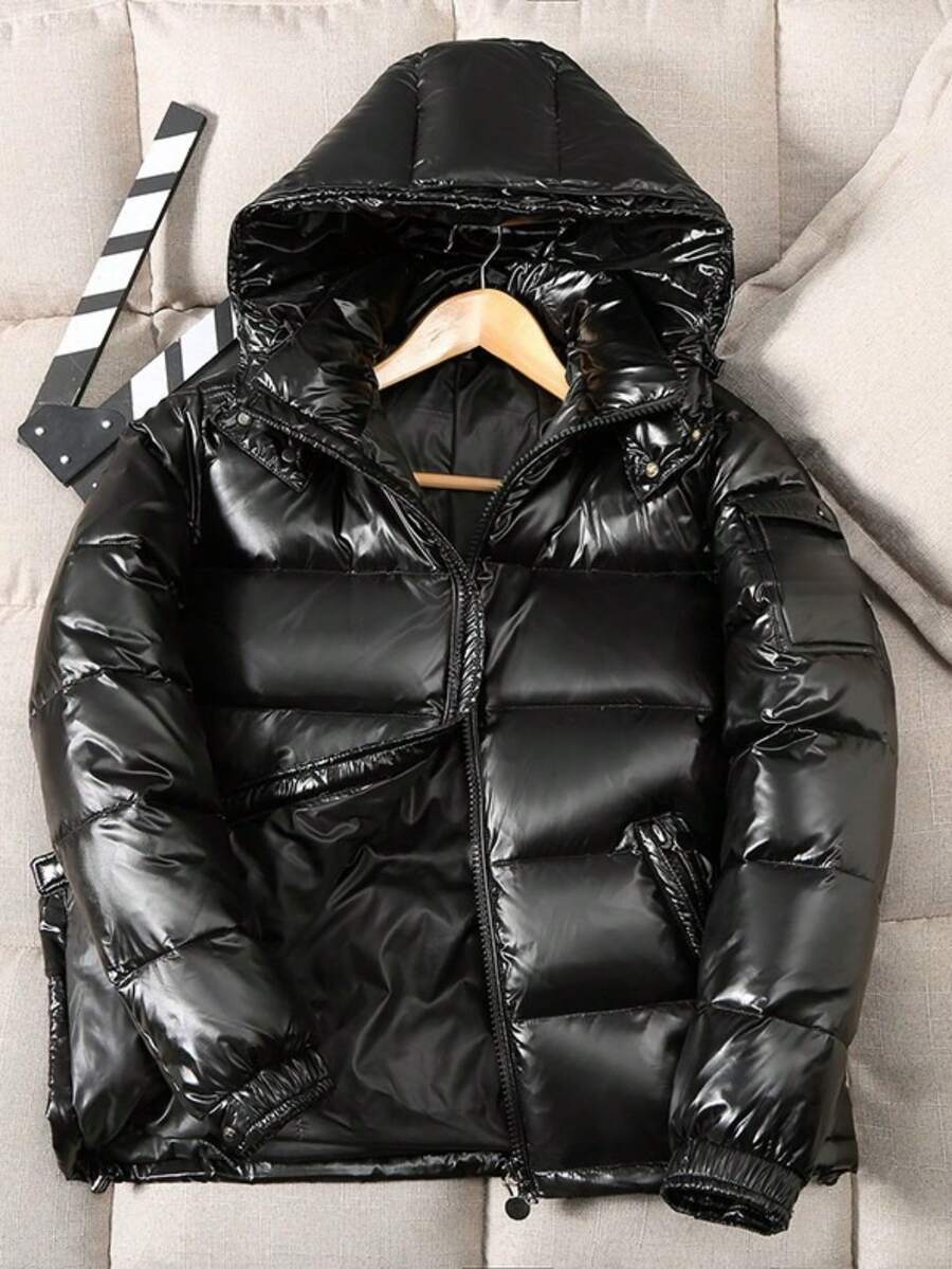 2025 Winter New Fashion Korean Couple's Down Jacket Men's Short Outdoor Thickened Hoodie - 黑色 - 查看 1