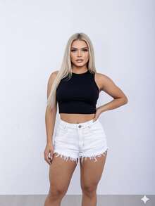 Women's White Distressed Denim Shorts - 白色 - 查看 1