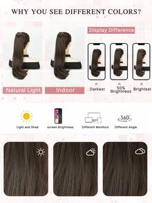 18英寸爪夹式马尾辫，合成波浪直发马尾辫接发，夹式马尾辫假发，蓬松日常马尾辫，女士适用 - 彩色 - 查看 10
