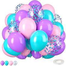 Pink Purple Blue Balloons, 12 Inch Color Pink Teal Purple Balloons Confetti Latex Balloons Themed Gaby House Party Birthday Decorations - 粉紅色 紫色 藍色 - 查看 1