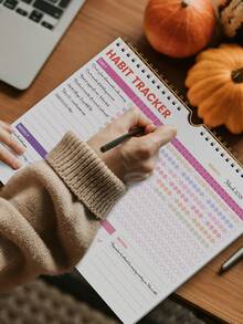 1本习惯追踪计划笔记本，无日期，12个月每日每周每月习惯追踪日志，提升工作效率、健康管理、技能发展和个性化体验，学校用品，办公桌配件，教师节礼物 - 彩色 - 查看 2