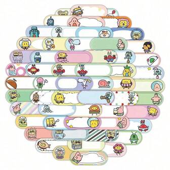 SPONGEBOB 60张海绵宝宝风格姓名贴纸，简约水瓶标签，教室空号贴纸，可爱贴纸