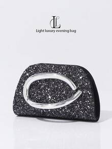 1 chiếc ví cầm tay dự tiệc thời trang cổ điển dành cho nữ, tay cầm kim loại, dung tích nhỏ, trang trí sequin lấp lánh sang trọng, chi tiết kim loại tinh tế, hình hộp, kèm dây đeo kim loại có thể tháo rời, thích hợp cho đám cưới, tiệc tùng, dạ hội, hộp đêm, các dịp trang trọng, dự tiệc, ví tiền, màu trắng. - màu đen - Xem 9