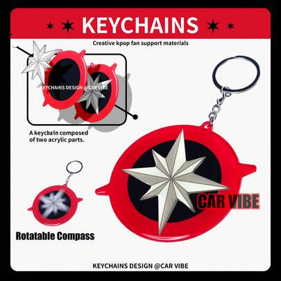 K-Pop 亚克力钥匙扣，亚克力钥匙扣，K-Pop偶像应援棒Logo SKZ指南针可旋转设计，包包挂件，汽车钥匙链挂件，钥匙圈，手机包包挂件礼物，美观钥匙扣，送给朋友的特别礼物