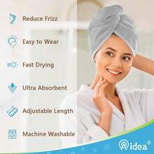 Euuztu AIDEA Microfiber Hair Towel Wrap, 5 Pack Hair Turbans, Absorbent Quick Dry Hair Towel Wrap All Hair Types Anti Frizz, 26*10 - 灰色 - 查看 3