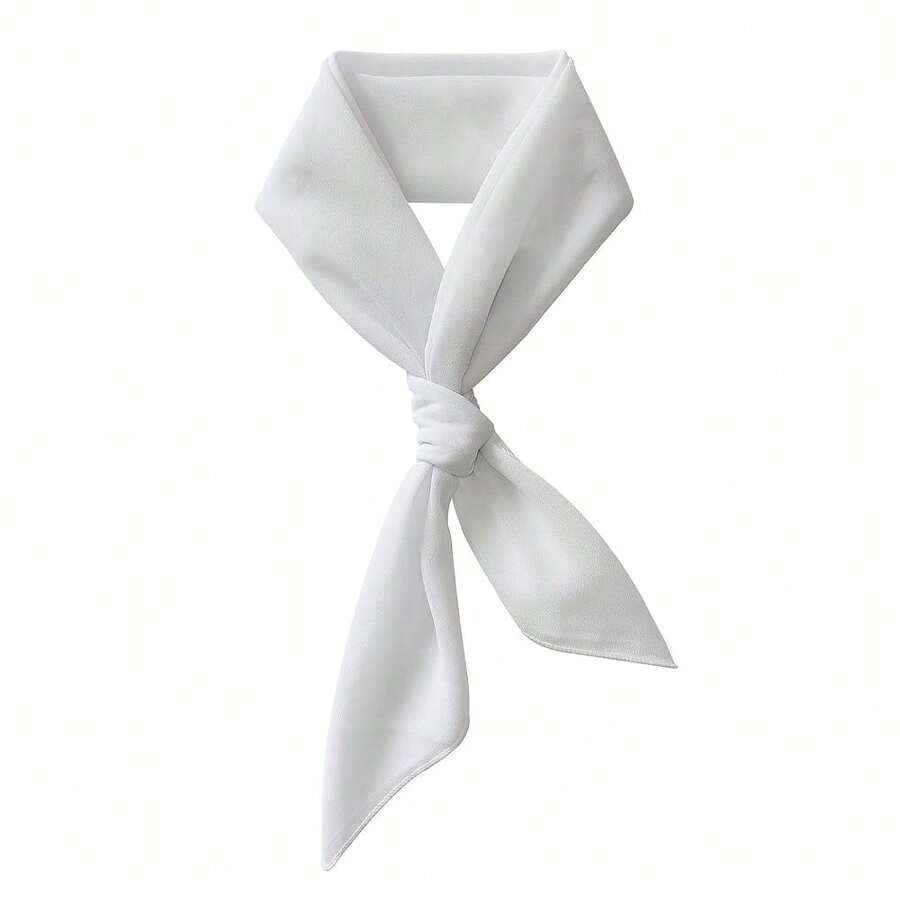 Lastclream Chiffon Square Neck Scarves For Women Handkerchief Retro Satin Ribbon Scarf For Hair Wrapping 23.6inch 26inch,26inchChiffon-White - 26吋雪紡-白色 - 查看 1