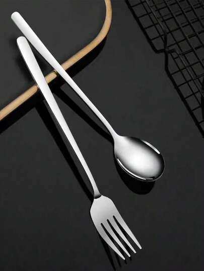 1件/2件/5件套优质不锈钢勺子、叉子、长柄韩式勺叉，高品质餐具套装