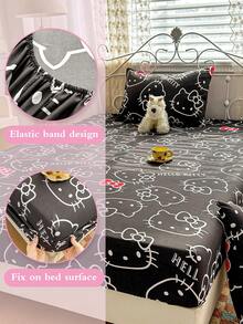 Sanrio 1件可爱卡通印花床笠，酷洛米/肉桂狗/凯蒂猫图案，床垫保护套，床罩，床笠，舒适家纺，透气防起球床垫保护套，家居装饰，适用于所有床型 - 单人床、双人床、大号床、特大号床，四季通用，防尘床笠，可机洗
