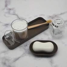 10Piece Brown Bathroom Accessory Set With Trash Can Toothbrush Holder And Cup Soap Dispenser Soap Dish Toilet Brush Holder Vanity Tray Qtip Holder Tissue Box Cover For Modern Bathroom Organization And Stylish Daily Use - Brown - View 5