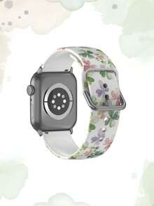 1pc Watercolor Clover Print Soft Elastic Breathable Replacement Wristband Strap For Apple Watch 38mm 40mm 41mm 45mm 44mm 42mm 49mm, Fashionable Casual Multi-Color Silicone Watch Band Compatible With Apple Watch Ultra Series, S10/SE/9/8/7/6/5/4/3/2/1 Smartwatch - Multicolor - View 2