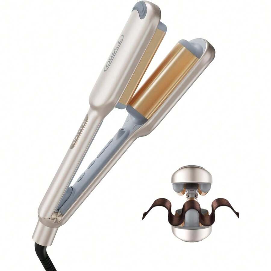 Curling Iron Hair Crimper Waver - TYMO ROVY Beach Waves Curling Wand, Ionic Deep Waver Hair Curler Tool With Ceramic 3 Barrel For Women, Dual Voltage, Anti-Scald, Easy To Use, Pink, 1.25 Inch Christmas Decor, Holiday Decor,  Christmas Tree Ornaments,  Winter Holiday Decor, Christmas Gifts,New Year Gifts,New Year Decorations - Vàng thanh lịch - Xem 1