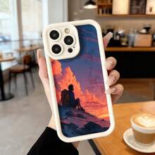 Funda para teléfono con borde negro diseño de atardecer con persona sentada en montaña paisaje dramático para uso diario y viajes Aplicable a los teléfonos de la serie Apple y Galaxy - Blanco - Ver 7