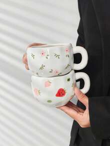 1 pieza Taza de café de cerámica con diseño floral, taza de cerámica estilo europeo pintada a mano, taza de porcelana de alta calidad, taza grande para desayuno, taza de leche, taza de jugo, taza de té de la tarde, taza de agua de oficina, taza de latte, taza de regalo, apta para todas las estaciones - Multicolor - Ver 13