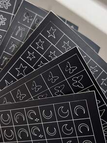 6 Sheets, 197 Pieces Per Sheet / 1 Sheet Of Hearts (37 Pieces) / 1 Sheet Of Butterflies (30 Pieces) Nail Art Hollow Stickers Set, Nail Art Template, Lined Leopard Print Design, Making Nail Art/Nail Salon Work Easier Nails - Black - View 4