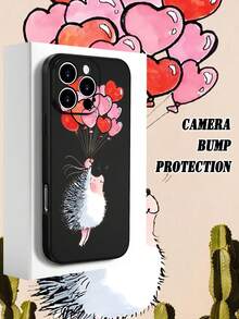 1PC Funda de teléfono TPU con diseño de erizo sosteniendo globos en forma de corazón, estilo tierno y romántico, combinación de ternura y celebración, protección para lente, resistente a caídas, textura mate suave, ideal para mujeres, amantes de los animales y personas que buscan un toque dulce, regalo especial, compatible con iPhone16/15/14/13/12/11/XS/XR/X/PLUS/PRO/PROMAX, compatible con Galaxy A21/A24/A25/A32/A34/A35/A54/A55, Galaxy S20/S21/S22/S23/S24 Ultra, agarre cómodo, regalo de temporada para amigos, novia, novio, familia - Negro - Ver 4
