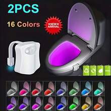 Toilet Night Light , Motion Sensor Activated LED Lamp, Fun 8/16Colors Changing Bathroom Nightlight Add On Toilet Bowl Seat, Perfect Decorating Gadget For Dad Adults Kids Toddler-Battery Not Included - Multicolor - View 14