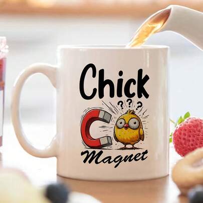 Chick Magnet, 1pc 11Oz Ceramic Coffee Mug With Yellow Chicken Pattern, Funny Humorous Slogan Coffee Cup Ideal Gift Perfect For Home/ School For Women Men Boy Girl Son Daughter Classmate Student Teacher