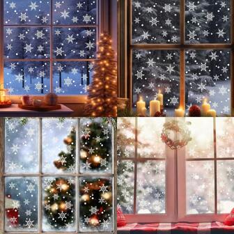 3Set/ 255Pcs Snowflake Stickers Christmas Decorations Christmas Window Clings For Glass Double-Side Reusable Cute Winter Holiday Window Stickers Decals Home Decor