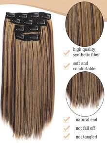 4片装合成纤维夹式接发片，14英寸直发接发片，带BB夹，隐形无痕假发，女士专用 - 彩色 - 查看 5